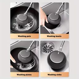 1pc Stainless Steel Pot With Handle Long Brush Kitchen Specific Washing Pot Steel Wire Ball