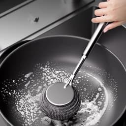 1pc Stainless Steel Pot With Handle Long Brush Kitchen Specific Washing Pot Steel Wire Ball