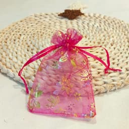 25/50/100pcs Organza Gift Bag 9x12cm 10x15cm Bauhinia Foil Stamping Flower Print Wedding Party Candy Jewelry Packaging Pouches