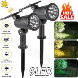 9 LED Solar Spot Lights Outdoor RGB Solar Landscape Lights IP65 Waterproof Brightness Adjustable for Garden Yard Palm Trees