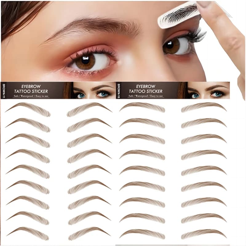 Brown Eyebrows Makeup Tattoo Sticker Water-based Hair-liked Waterproof Long Lasting False Stickers for Brow Grooming Shaping