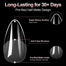 100pcs Almond Square Traceless Transparent False Nail Stickers Full Cover Pressed Nail Acrylic Suitable for Nail Art Extension