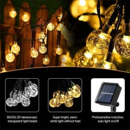 Updated Solar String Lights Outdoor Waterproof 60LED 8 Modes Crystal Globe Christmas Lights for Garden Lawn Porch Decor Camping