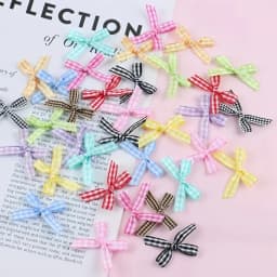 50Pcs/Lot Mini Plaid Stain Ribbon Bow Checkered Gingham Bow For DIY Sewing Crafts Wedding Decoration Hairpin Garment Accessories