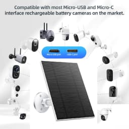 10W 6V Outdoor Portable Solar Panel Charger Waterproof 6.7ft Cord 2-in-1 Micro USB Type-C for Security Camera USB Powered Device