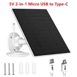 10W 6V Outdoor Portable Solar Panel Charger Waterproof 6.7ft Cord 2-in-1 Micro USB Type-C for Security Camera USB Powered Device