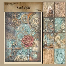12 Sheets Punk Style Scrapbook Paper Scrapbooking Supplies Craft Paper For Junk Journal Card Making DIY Art Crafts Collages