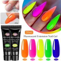 MEET ACROSS 20ml Fluorescent Extension Nail Gel Bright Pink Blue Purple UV Hard Gel Nails Finger Prolong Neon Buliding Gel