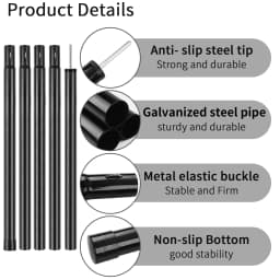 Telescopic Tent Poles Set of 2 Universal Adjustable Aluminium Camping Awning Poles Sun Sail Shelter Rods Tarp Tent Accessories