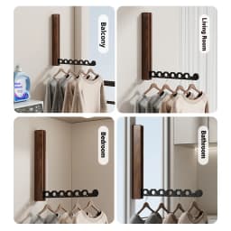 Wood Clothes Hanger Wall Mounted Drying Rack, Collapsible Design, and Invisible Clothing Organizer for Efficient Space Saving