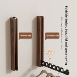 Wood Clothes Hanger Wall Mounted Drying Rack, Collapsible Design, and Invisible Clothing Organizer for Efficient Space Saving