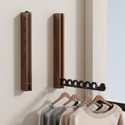 Wood Clothes Hanger Wall Mounted Drying Rack, Collapsible Design, and Invisible Clothing Organizer for Efficient Space Saving
