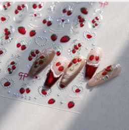 Lovely Red Fruit Strawberry Cherry Bowknot Love Heart Star Silk Ribbon 5D Nail Art Stickers Chic Self Adhesive Manicure Decal