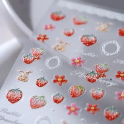 Lovely Red Fruit Strawberry Cherry Bowknot Love Heart Star Silk Ribbon 5D Nail Art Stickers Chic Self Adhesive Manicure Decal