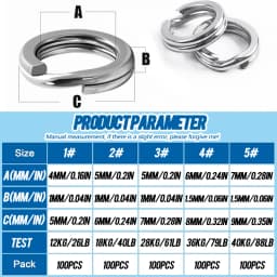 100PCS Fishing Split Rings Stainless Steel Lure Rings Flattened Hyber Split Rings for Fishing Lures Solid Snap Rings Saltwater