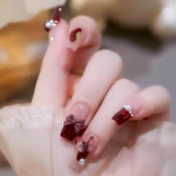 24Pcs Pink Leopard Print Short Square Press on Nails French Bow Wearable False Nails Full Cover Removable Manicure Diy Nail Tips