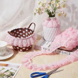 2 Yards Lace Fabric Black White Pink Fold Wave Embroidery Trim DIY Wedding Dress Party Decoration Sew On Applique Crafts