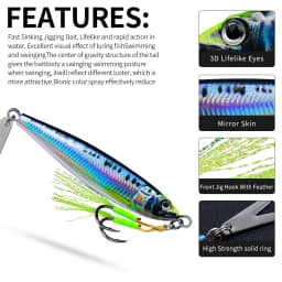 PROBEROS 1/4 PCS Slow Sinking Metal Jig Fishing Lures - 3D Printed Hard Bait with Treble Hooks & Willow Blades