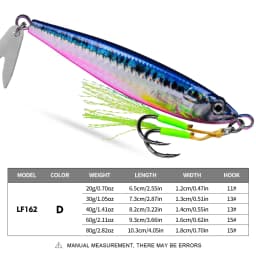 PROBEROS 1/4 PCS Slow Sinking Metal Jig Fishing Lures - 3D Printed Hard Bait with Treble Hooks & Willow Blades
