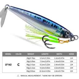 PROBEROS 1/4 PCS Slow Sinking Metal Jig Fishing Lures - 3D Printed Hard Bait with Treble Hooks & Willow Blades