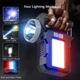 Solar Portable Powerful Rechargeable Flashlight Searchlight With COB Work Light Lantern Outdoor Camping Lamp Hiking Fishing Emer