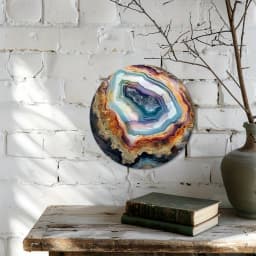 8in 2D Flat Wooden Colored Agate Round Plaque Art Piece Suitable Home Bedroom Wall Hanging Photo Props Background Decoration