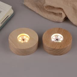 Battery Operated 8/10cm Round Wooden LED Light Dispaly Base Stand Holder able Night Lamp Base Crystal Glass Resin Art Ornaments