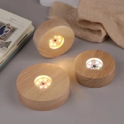 Battery Operated 8/10cm Round Wooden LED Light Dispaly Base Stand Holder able Night Lamp Base Crystal Glass Resin Art Ornaments