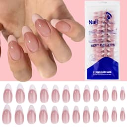 120Pcs Medium French Almond Press on nails White Edge False Nail Extensions Full Cover Acrylic Wearable Stiletto Fake Nail Tips