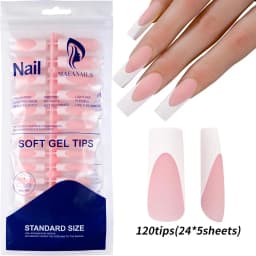 120Pcs Medium French Almond Press on nails White Edge False Nail Extensions Full Cover Acrylic Wearable Stiletto Fake Nail Tips