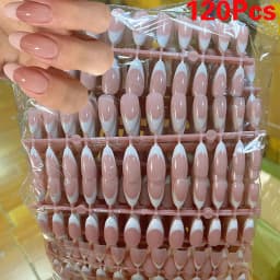 120Pcs Medium French Almond Press on nails White Edge False Nail Extensions Full Cover Acrylic Wearable Stiletto Fake Nail Tips