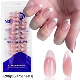 120Pcs Medium French Almond Press on nails White Edge False Nail Extensions Full Cover Acrylic Wearable Stiletto Fake Nail Tips