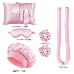 No-Heat Curling Wand Set | Lazy Summer Cool Silky Curls Kit | with Shower Cap & Eye Mask | Easy Styling Hair Tool for Women