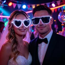 White Just Married LED Luminous Glasses Heart Shaped EL Neon Decorative Glasses Engagement Wedding Bridal Shower Props