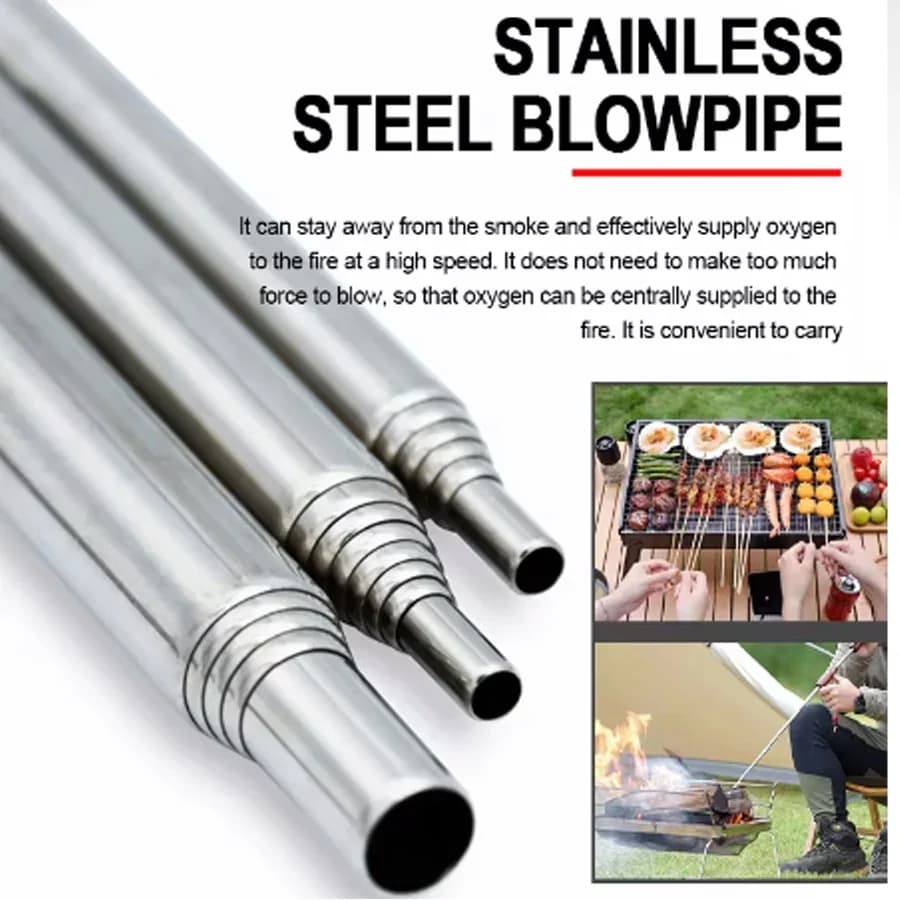 Stainless Steel Blowpipe Pocket Bellow Collapsible Air Blow Stick Campfire Fire Tool Outdoor Bushcraft Camping Hiking Cooking