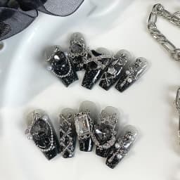 10 Pieces of Handmade Coffin Shaped Nails, Beautiful Fake Nails, Dark Gothic Nail Art, Cool Metal Decoration, Suitable for Women