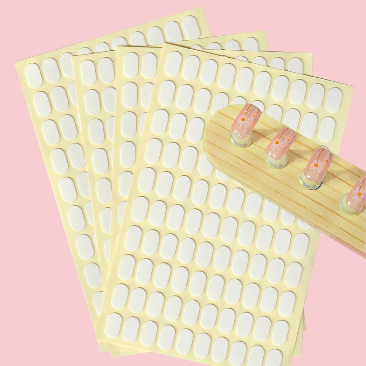 1 to 20 Sheets Nail Tip Glue Stickers for Nail Display Tips, 100pcs/Sheet Double Sided Adhesive Tabs for Practice Nail Stand
