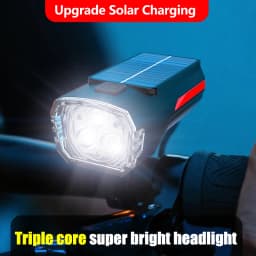 Bicycle Solar Charging Front Light Wide-Angle MTB Road Bike 3 LED Headlight Flashlight Easy to Install Cycling Accessoreis