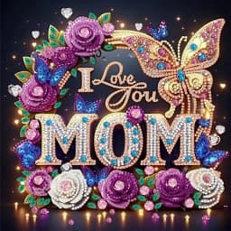 DIY Diamond Painting Kit, "I Love Your Mother" - a blooming crystal like flower with unique irregular and circular diamonds, acr