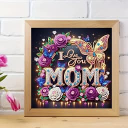 DIY Diamond Painting Kit, "I Love Your Mother" - a blooming crystal like flower with unique irregular and circular diamonds, acr