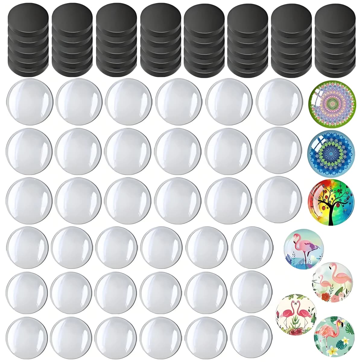 100pc (50pc Glass + 50pc Fixed Piece) Refrigerator Glass Round Magnet, Decorative Magnet, Kitchen Decoration