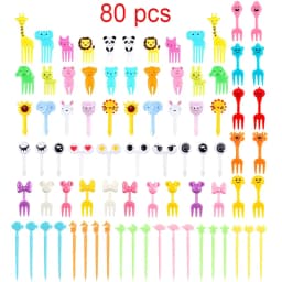 Mini Fruit Forks For Children Kids Cute Animal Food Picks Snack Toothpicks With Vegetable Cutter Set Silicone Lunch Box Dividers
