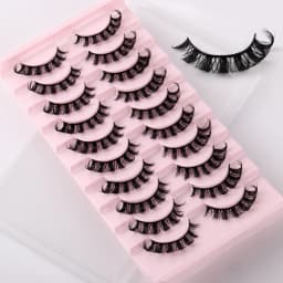 10 Pairs Russian Strip Lashes D Curl Fake Lashes Natural Look Fluffy Volume Wispy Russian Lashes 3D Effect Fake Eyelashes
