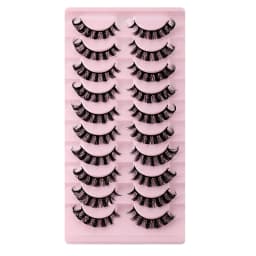 10 Pairs Russian Strip Lashes D Curl Fake Lashes Natural Look Fluffy Volume Wispy Russian Lashes 3D Effect Fake Eyelashes