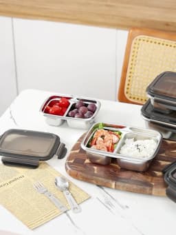 WORTHBUY 2/3 Grids 304 Stainless Steel Lunch Box Portable Leak-proof Food Container Large Capacity Bento Box For Students Adult