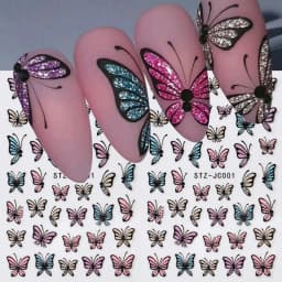 Glitter Butterfly Nail Stickers Decals Charm 3D Shiny Blue Pink Design Self Adhesive Sliders Nail Art Foils Manicure Decorations