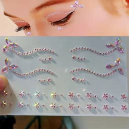 1Sheet Pink Faux Gemstone Facial Sticker Star & Flower Shaped for Makeup and Decoration Y2K Party Music Festival Gift For Girls*