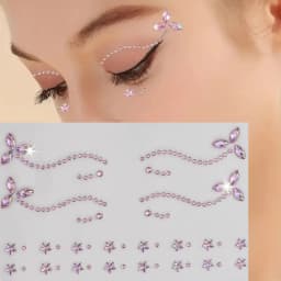 1Sheet Pink Faux Gemstone Facial Sticker Star & Flower Shaped for Makeup and Decoration Y2K Party Music Festival Gift For Girls*