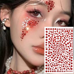 1Sheet Pink Faux Gemstone Facial Sticker Star & Flower Shaped for Makeup and Decoration Y2K Party Music Festival Gift For Girls*
