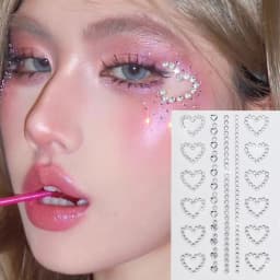 1Sheet Pink Faux Gemstone Facial Sticker Star & Flower Shaped for Makeup and Decoration Y2K Party Music Festival Gift For Girls*